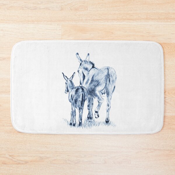 Item preview, Drawing of a female donkey and her foal walking away - blue colored version designed and sold by SylvieG18.