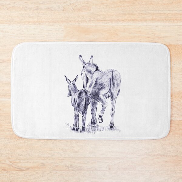 Item preview, Drawing of a female donkey and her foal walking away - navy blue colored version designed and sold by SylvieG18.