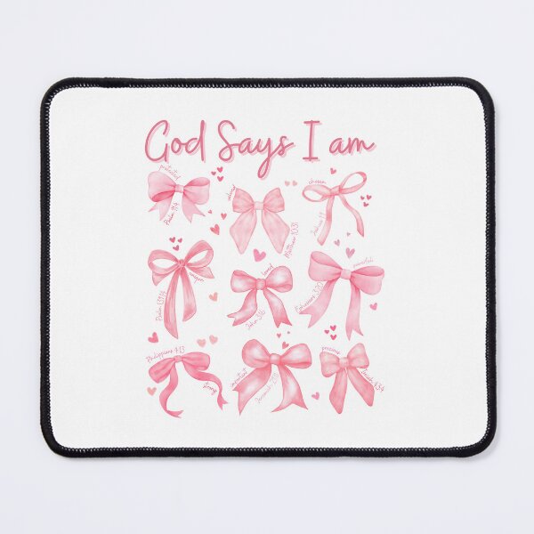 Item preview, God Says I Am Christian Typography – Pink Bow Bible Verse Design, Inspirational Faith Art, Encouraging Gift for Women and Girls designed and sold by WhimsyBunnyGarden.