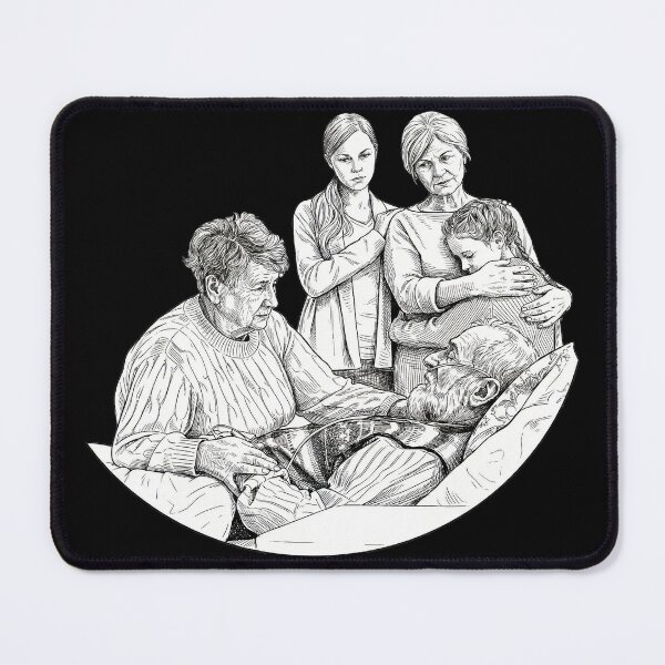 Item preview, Concerned Family Gathered Around Old Man in Hospital Bed designed and sold by Naux | Design & Illustration.
