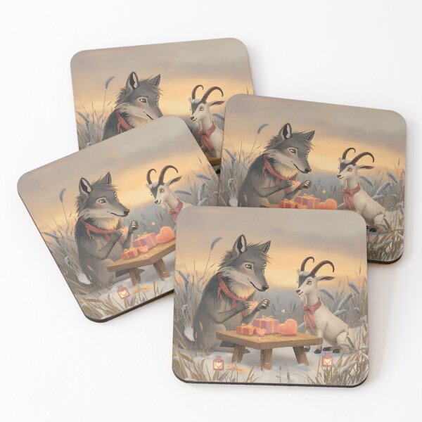Item preview, Valentine’s Maned Wolf & Goat Couple • Whimsical Meadow Heart Prep Art designed and sold by WildlifeWhimsy.