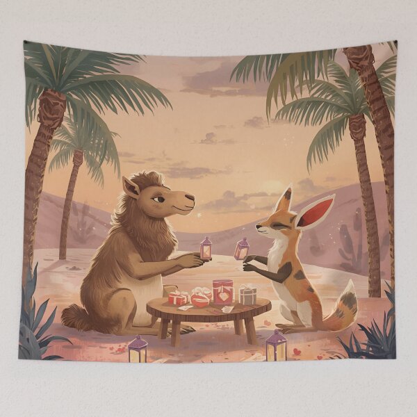 Item preview, Valentine’s Camel & Fennec Fox Couple • Whimsical Desert Oasis Heart Prep Art designed and sold by WildlifeWhimsy.