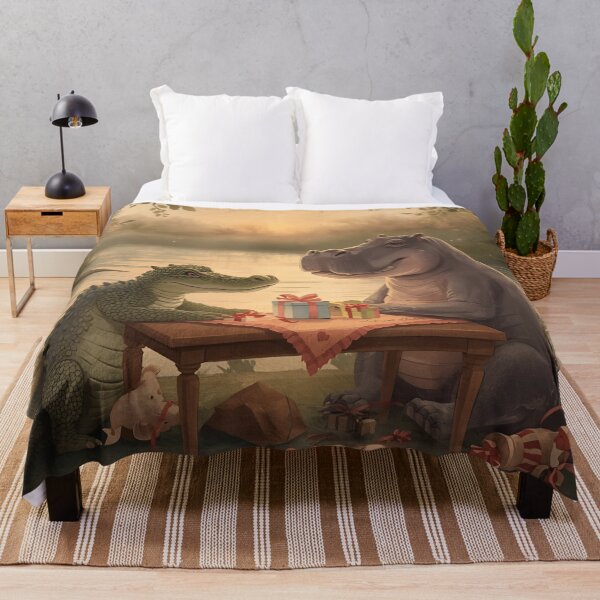 Item preview, Valentine’s Crocodile & Hippo Couple • Whimsical Riverside Heart Prep Art designed and sold by WildlifeWhimsy.