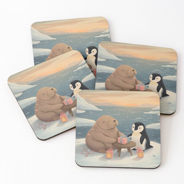 Item preview, Valentine’s Walrus & Penguin Couple • Whimsical Polar Heart Prep Art designed and sold by WildlifeWhimsy.