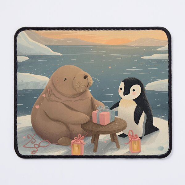 Item preview, Valentine’s Walrus & Penguin Couple • Whimsical Polar Heart Prep Art designed and sold by WildlifeWhimsy.