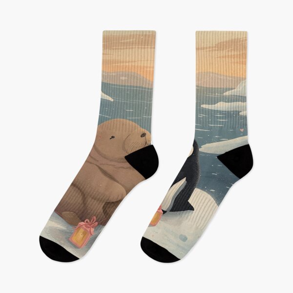 Item preview, Valentine’s Walrus & Penguin Couple • Whimsical Polar Heart Prep Art designed and sold by WildlifeWhimsy.