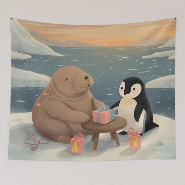 Item preview, Valentine’s Walrus & Penguin Couple • Whimsical Polar Heart Prep Art designed and sold by WildlifeWhimsy.