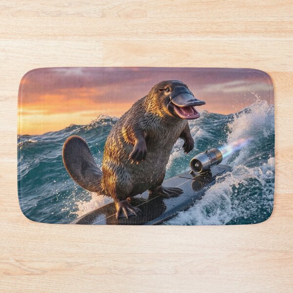 Item preview, Duckbill Platypus Shreds a Wave on Rocket Surfboard designed and sold by Tridentulus.