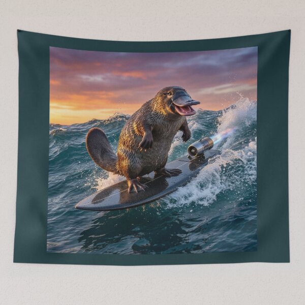 Item preview, Duckbill Platypus Shreds a Wave on Rocket Surfboard designed and sold by Tridentulus.