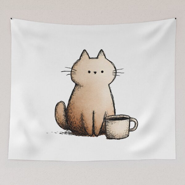 Item preview, Cozy Cat with Coffee Illustration designed and sold by Teecha45.