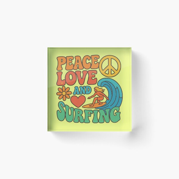 Item preview, Peace, Love and Surfiing -colourful retro style designed and sold by Andykinoz.