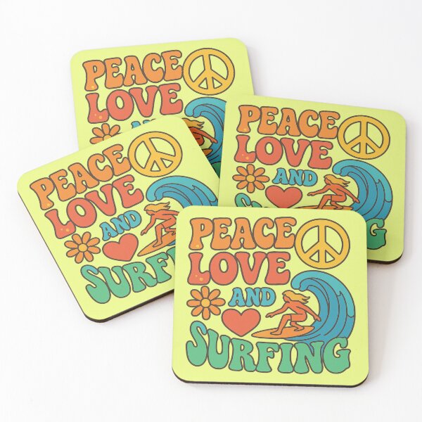 Item preview, Peace, Love and Surfiing -colourful retro style designed and sold by Andykinoz.