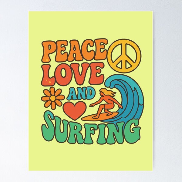 Item preview, Peace, Love and Surfiing -colourful retro style designed and sold by Andykinoz.