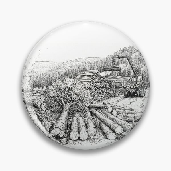 Item preview, Deforestation Scene with Chainsaw, Pile of Logs, and Logging Machine designed and sold by Naux | Design & Illustration.
