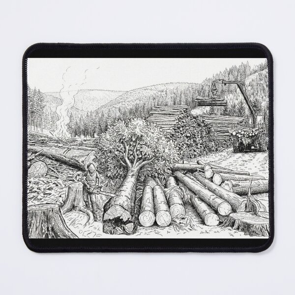 Item preview, Deforestation Scene with Chainsaw, Pile of Logs, and Logging Machine designed and sold by Naux | Design & Illustration.