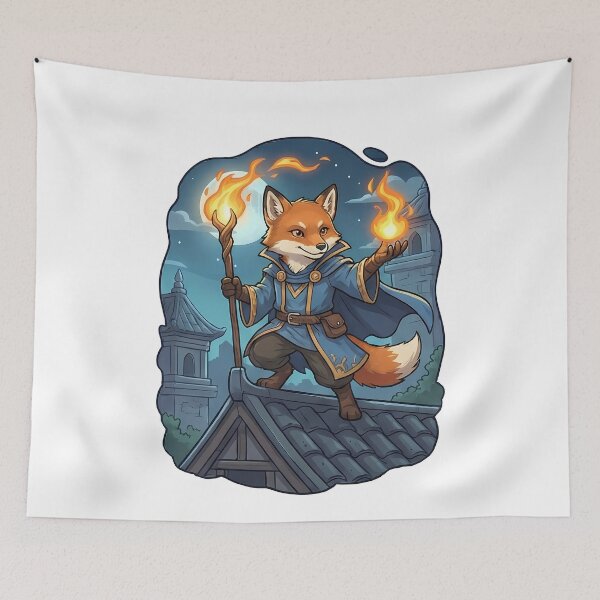 Item preview, Mystical Fox Wizard Rooftop Magic Night designed and sold by k3rstman1.