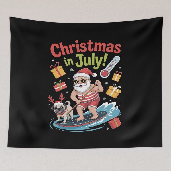 Item preview, Christmas in July Shirt Summer Beach Vacation Pool Pug designed and sold by RonnasJackson.