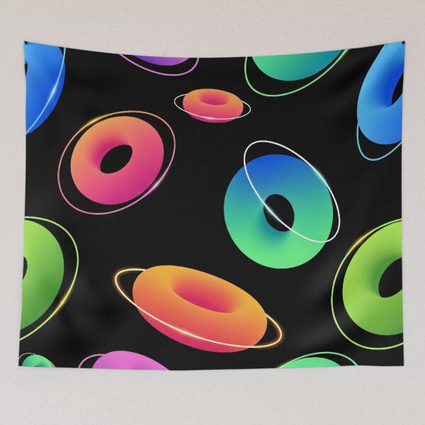 Item preview, Neon Saturn Donuts Seamless Pattern designed and sold by Kaleidoscope Print.