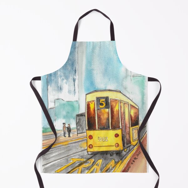 Item preview, Yellow tram on a rainy day in watercolour designed and sold by Art-By-Rosalind.