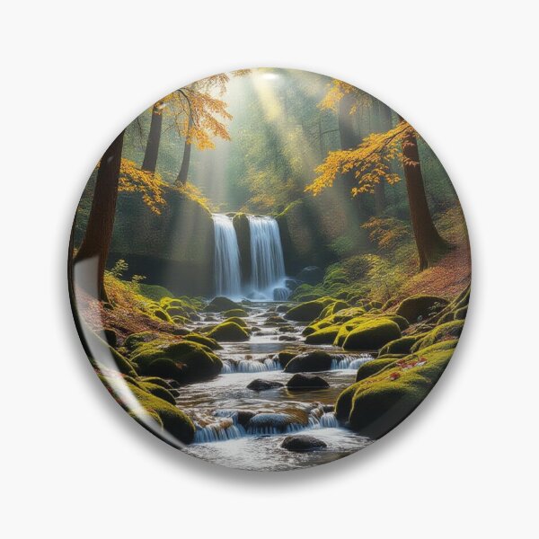 Item preview, Timeless Autumn Sanctuary: Sunlit Waterfall Landscape Decor designed and sold by SkyDogArt.