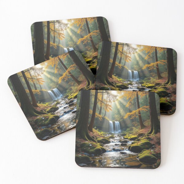 Item preview, Timeless Autumn Sanctuary: Sunlit Waterfall Landscape Decor designed and sold by SkyDogArt.