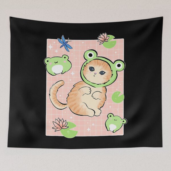 Item preview, Kawaii Frog Cat In Frog Hat designed and sold by cerdaheor5.