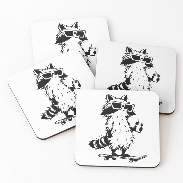 Item preview, Cool Skater Raccoon Drinking Coffee Black Ink Art designed and sold by InkStation24.