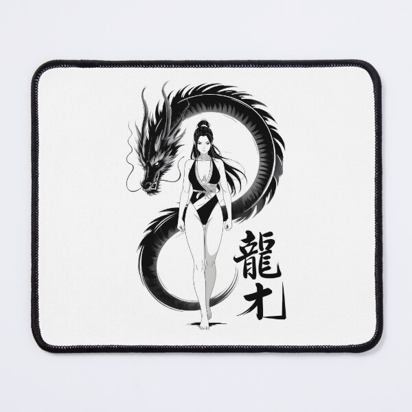 Item preview, Guardian Dragon girl Japanese Chinese Korean Ink Sumi-E Art Desing designed and sold by blacksealstudio.