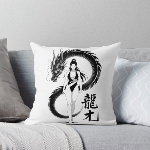 Item preview, Guardian Dragon girl Japanese Chinese Korean Ink Sumi-E Art Desing designed and sold by blacksealstudio.