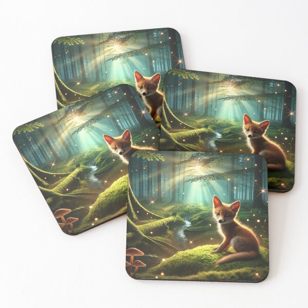 Item preview, A young fox sits on a moss-covered forest floor. designed and sold by MADandSANE-MArt.