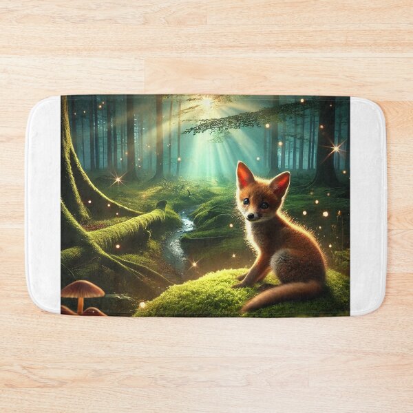 Item preview, A young fox sits on a moss-covered forest floor. designed and sold by MADandSANE-MArt.