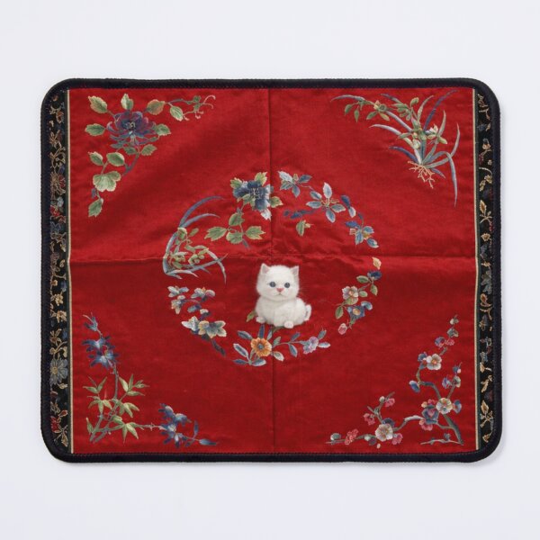Item preview, Royal White Kitten on Red Silk Embroidery designed and sold by Auroracat2025.