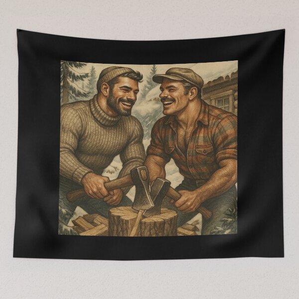 Item preview, Vintage 1940s Gay Winter Heat Lumberjacks Tom of Finland Tribute Graphic Design designed and sold by ItsAKinkThing.