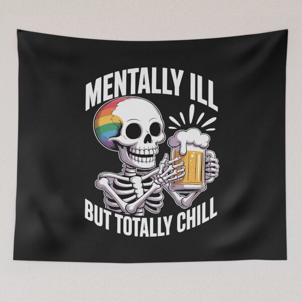 Item preview, Mentally Ill But Totally Chill Gay Pride Skeleton Flag LGBT designed and sold by Eskomeranola.