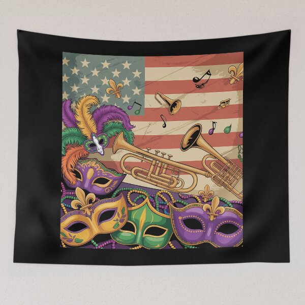 Item preview, American Flag Mardi Gras Vintage Illustration designed and sold by LiviuGligoros.