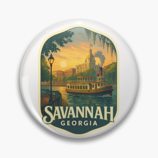 Item preview, Savannah Georgia Riverfront with Historic City Hall and Ferry Boat designed and sold by Places On Earth.