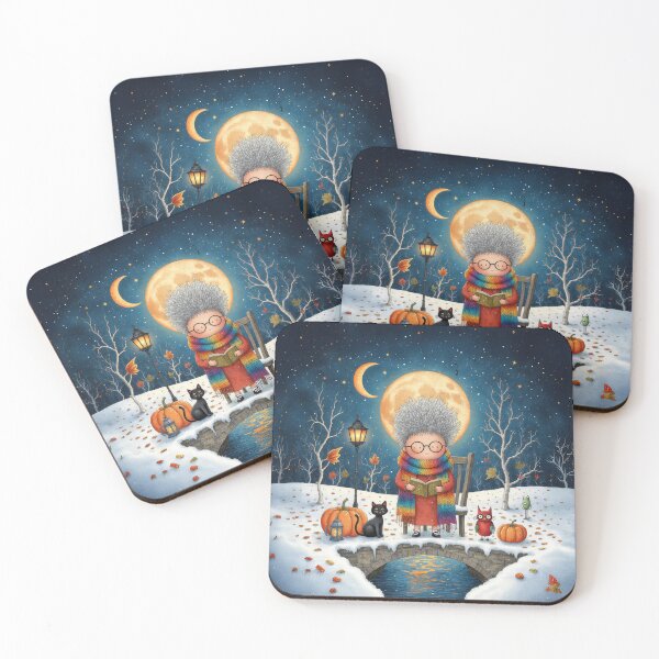 Item preview, Moonlit Storytime on a Winter Bridge – Whimsical Night Illustration designed and sold by Whimsical Hug.