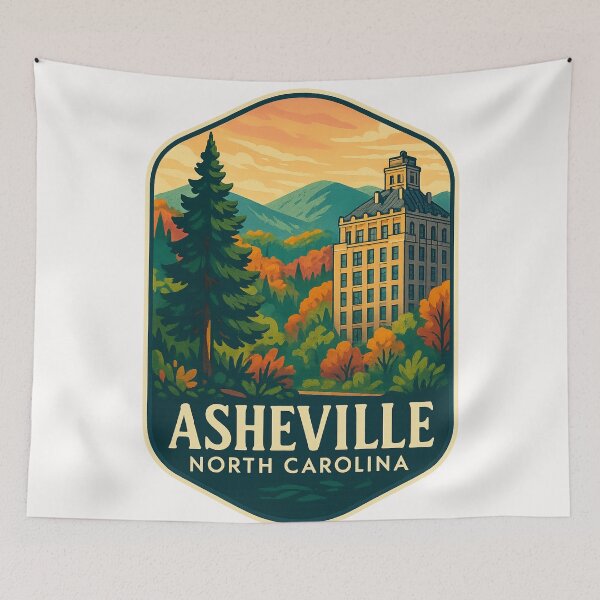 Item preview, Asheville North Carolina Skyline with Autumn Foliage and Blue Ridge Mountains designed and sold by Places On Earth.