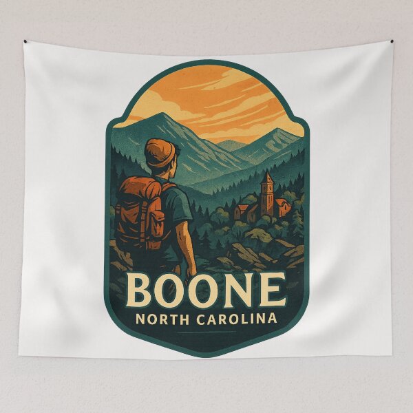 Item preview, Boone North Carolina Mountains and Church View with Hiker designed and sold by Places On Earth.