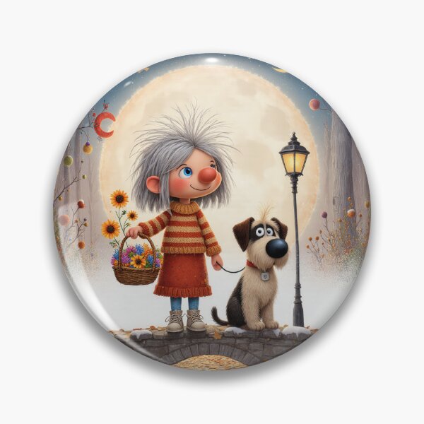 Item preview, Moonlit Autumn Walk with a Little Girl and Her Dog – Whimsical Storybook Illustration designed and sold by Whimsical Hug.