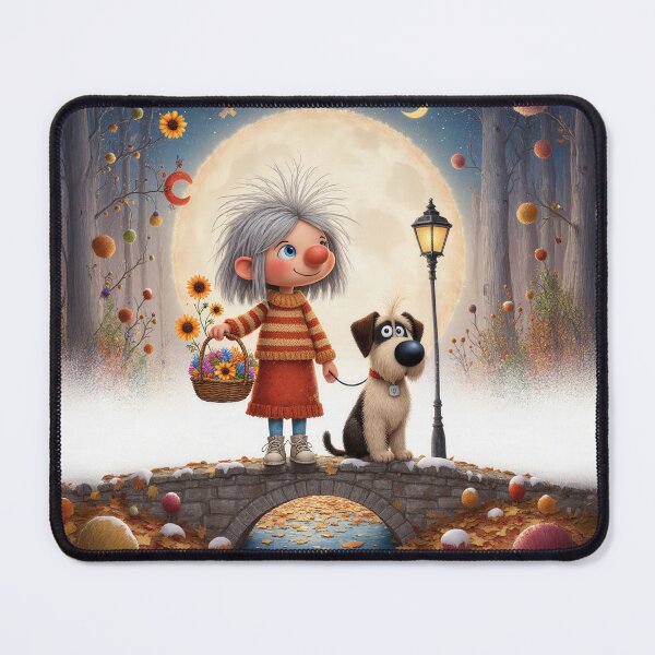 Item preview, Moonlit Autumn Walk with a Little Girl and Her Dog – Whimsical Storybook Illustration designed and sold by Whimsical Hug.
