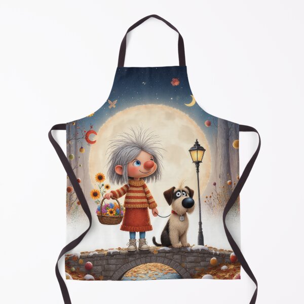 Item preview, Moonlit Autumn Walk with a Little Girl and Her Dog – Whimsical Storybook Illustration designed and sold by Whimsical Hug.