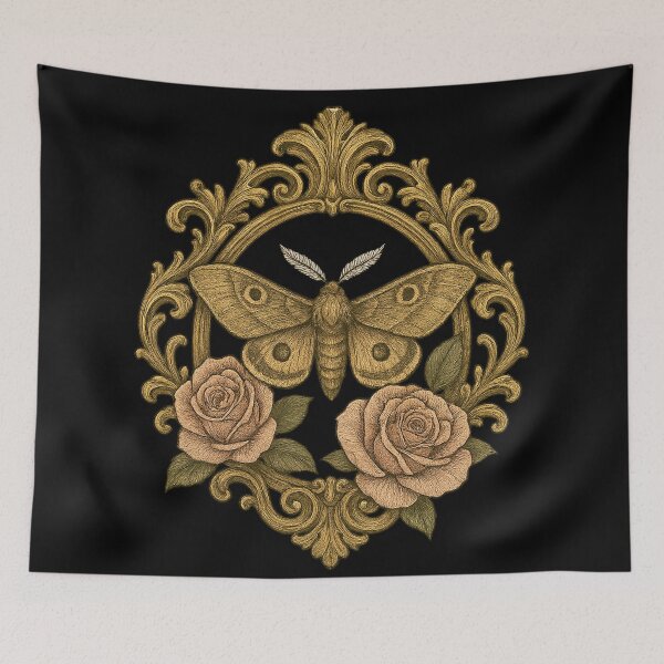 Item preview, Gothic Moth and Roses Illustration – Ornate Vintage Frame Art designed and sold by Mouraludia.