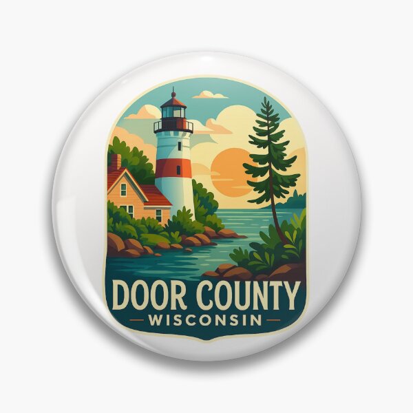 Item preview, Door County Wisconsin Lighthouse with Cabin and Trees at Sunset designed and sold by Places On Earth.