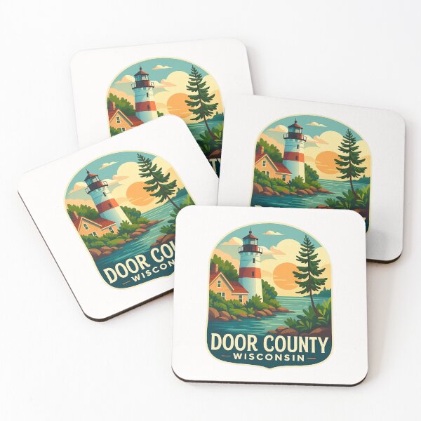 Item preview, Door County Wisconsin Lighthouse with Cabin and Trees at Sunset designed and sold by Places On Earth.