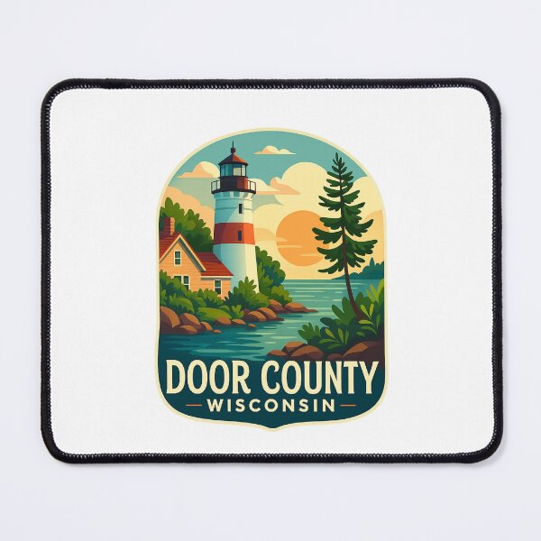 Item preview, Door County Wisconsin Lighthouse with Cabin and Trees at Sunset designed and sold by Places On Earth.