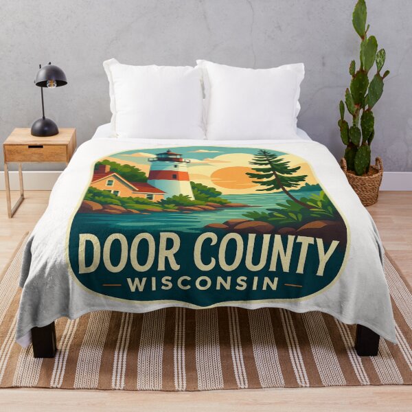 Item preview, Door County Wisconsin Lighthouse with Cabin and Trees at Sunset designed and sold by Places On Earth.