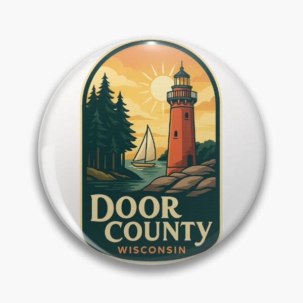 Item preview, Door County Wisconsin Red Lighthouse with Sailboat and Sun designed and sold by Places On Earth.