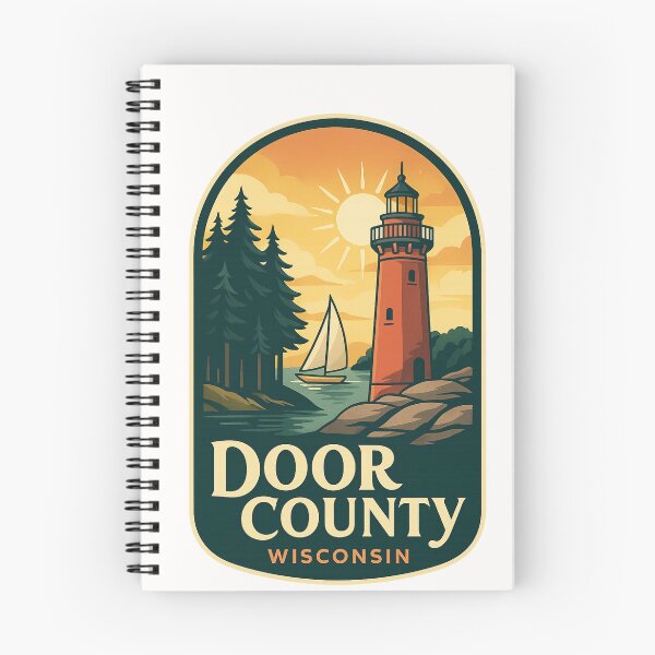 Item preview, Door County Wisconsin Red Lighthouse with Sailboat and Sun designed and sold by Places On Earth.