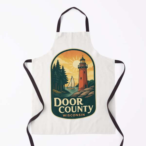 Item preview, Door County Wisconsin Red Lighthouse with Sailboat and Sun designed and sold by Places On Earth.